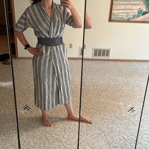 Linen Wildwood Wrap Dress Blue White